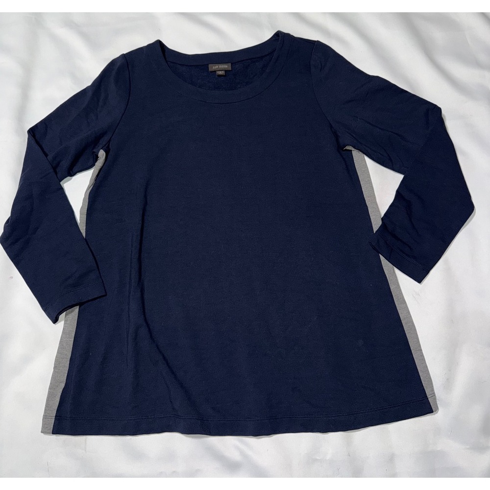 J. Jill Wearever Navy Blue Grey Side Panel Fleece Lined Tunic‎ Top Medium Petite